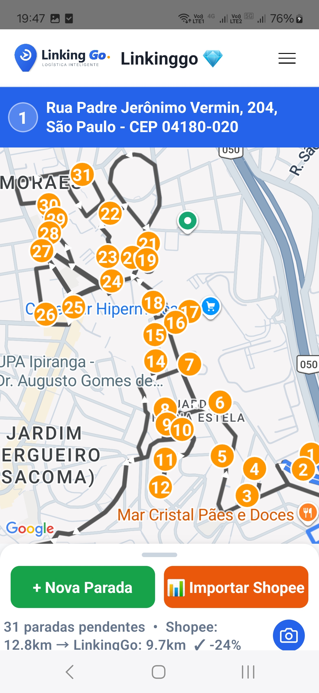 LinkingGo — Rota otimizada no mapa