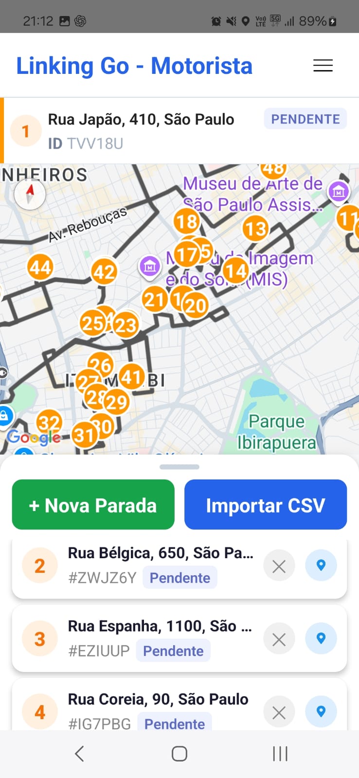 LinkingGo — Tela de Rotas
